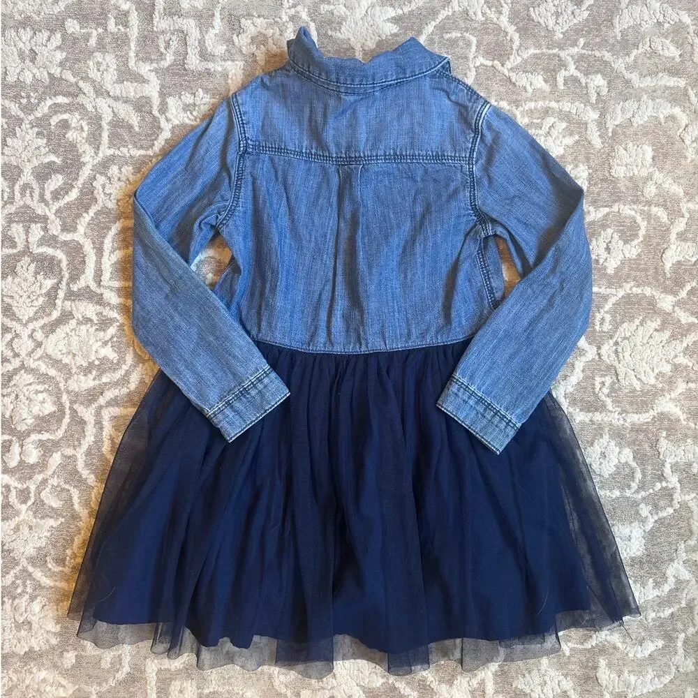 OshKosh B'gosh blue denim button up tutu bottom shirt dress SIZE 4T‎
